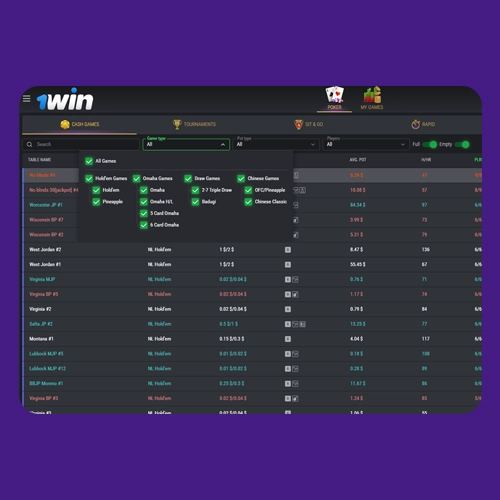 Select poker game on 1Win
